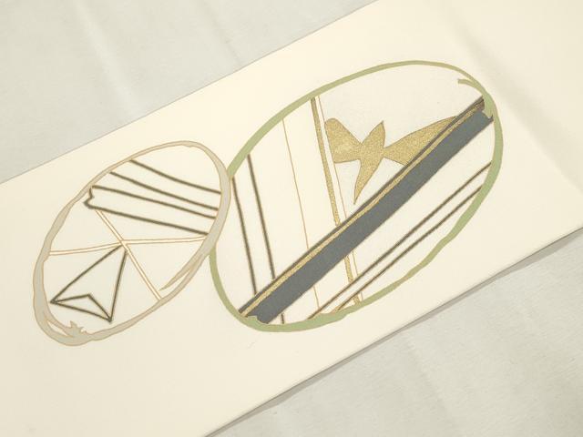 平和屋着物●塩瀬 九寸名古屋帯 幾何学文 金彩 正絹 逸品 CABH6631dy