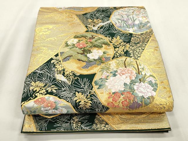 平和屋着物●六通柄袋帯 唐織 大和絵至宝錦 立波草花文 金銀糸 正絹 逸品 CABH6636dy