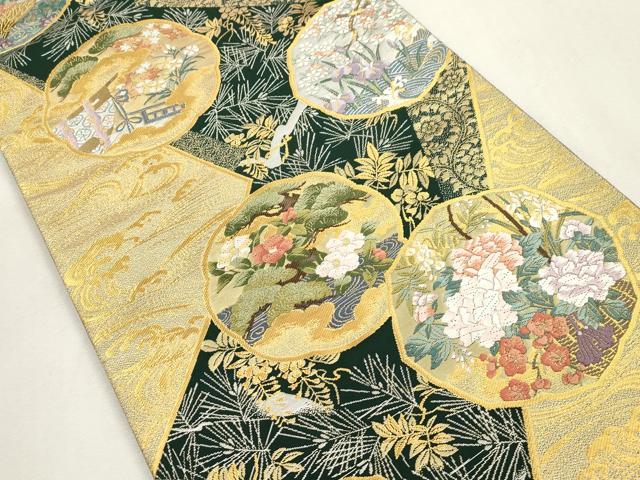 平和屋着物●六通柄袋帯 唐織 大和絵至宝錦 立波草花文 金銀糸 正絹 逸品 CABH6636dy
