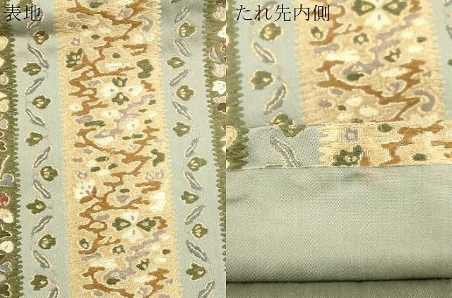 平和屋着物●六通柄袋帯 唐織 草花間道 金糸 正絹 逸品 CABH6637dy