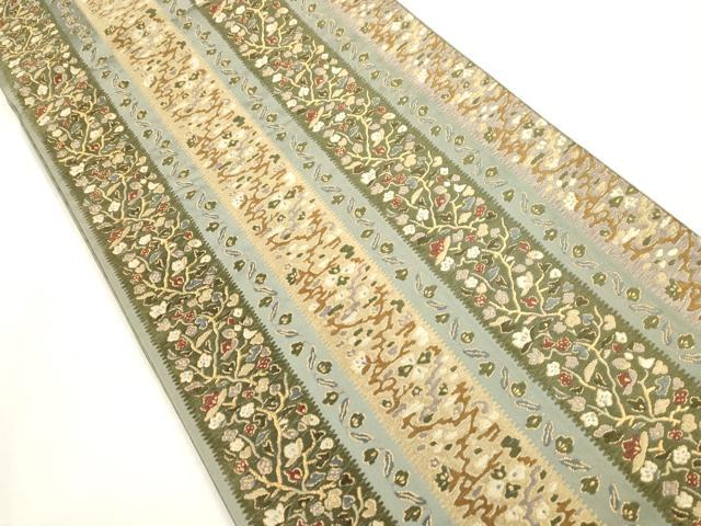 平和屋着物●六通柄袋帯 唐織 草花間道 金糸 正絹 逸品 CABH6637dy