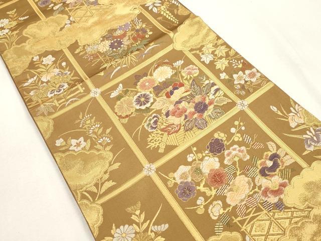 平和屋着物●六通柄袋帯 唐織 天井草花文 金糸 正絹 逸品 CABH6639dy