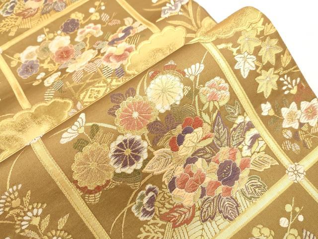 平和屋着物●六通柄袋帯 唐織 天井草花文 金糸 正絹 逸品 CABH6639dy