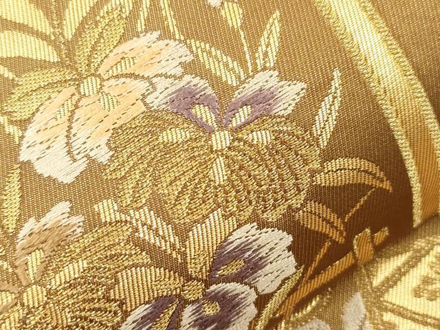 平和屋着物●六通柄袋帯 唐織 天井草花文 金糸 正絹 逸品 CABH6639dy