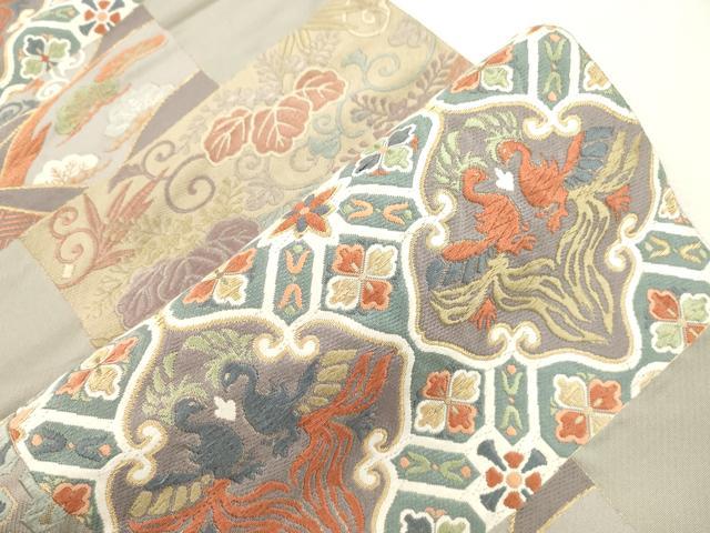 平和屋着物●六通柄袋帯 唐織 向い鳥花文 金糸 正絹 逸品 CABH6640dy
