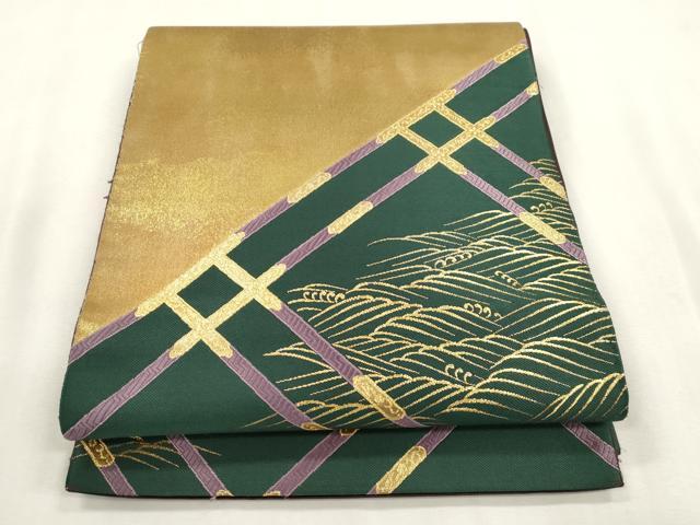 平和屋着物●六通柄袋帯 安新 彩 立波天井文 金糸 正絹 逸品 CABH6642dy