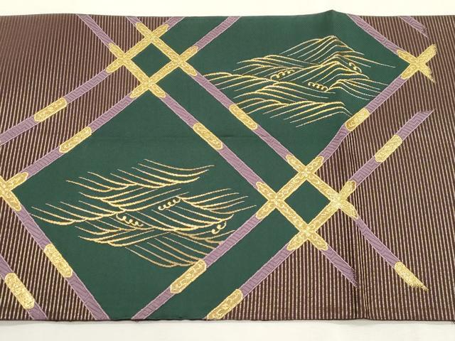 平和屋着物●六通柄袋帯 安新 彩 立波天井文 金糸 正絹 逸品 CABH6642dy