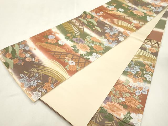 平和屋着物●六通柄袋帯 唐織 籬草花文 金糸 正絹 逸品 CABH6656dy