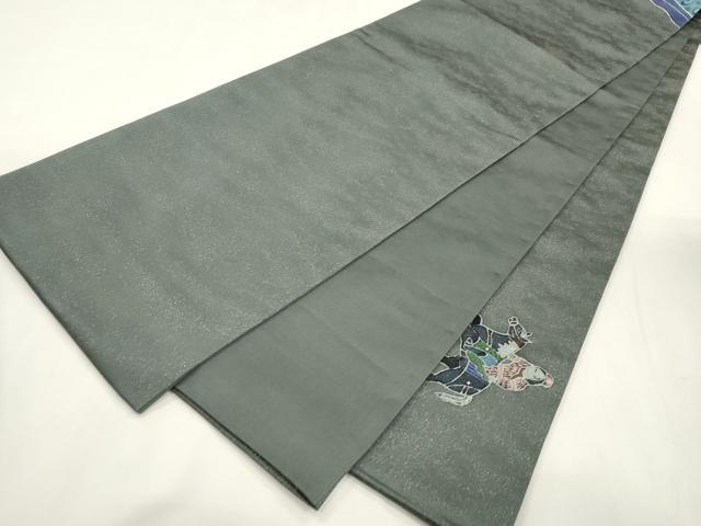 平和屋着物●太鼓柄袋帯 人物文 銀通し地 正絹 逸品 CABH6660dy