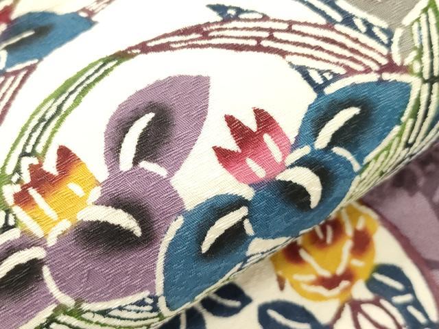 平和屋着物●両面 全通柄袋帯 作家物 紅型 琉球王朝 草花丸文 正絹 逸品 CABH6662dy