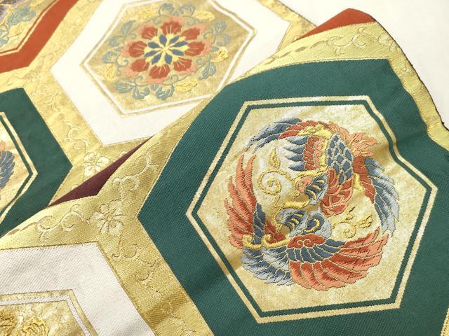 平和屋着物●六通柄袋帯 亀甲鳳凰花文 金糸 正絹 逸品 CABH6673dy