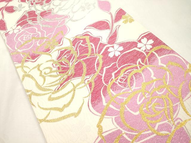 平和屋着物●六通柄袋帯 薔薇 金銀糸 正絹 逸品 CABH6676dy