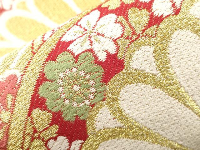 平和屋着物●六通柄袋帯 菊青海波文 金糸 正絹 逸品 CABH6678dy