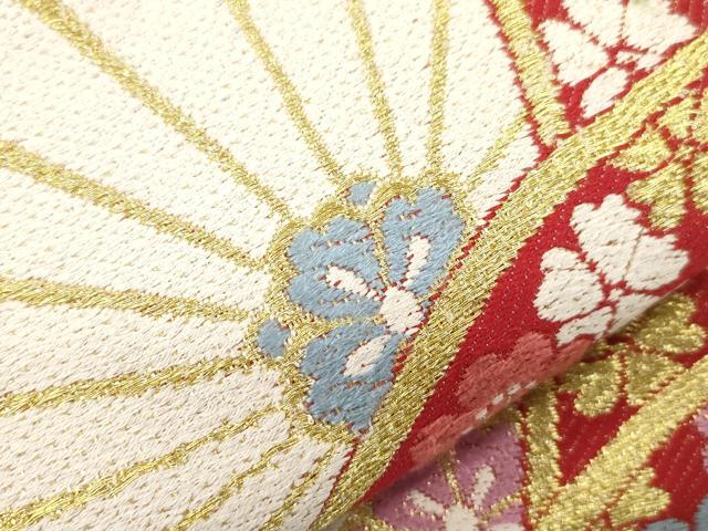 平和屋着物●六通柄袋帯 菊青海波文 金糸 正絹 逸品 CABH6678dy