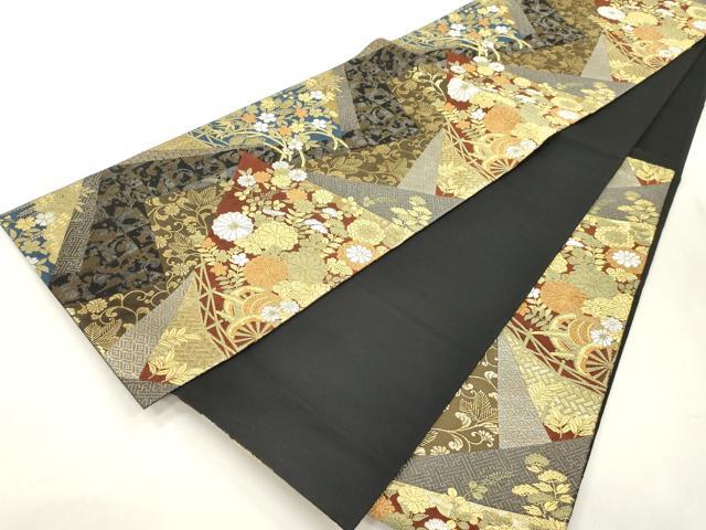 平和屋着物●六通柄袋帯 色紙重ね草花文 金銀糸 正絹 逸品 CABH6680dy
