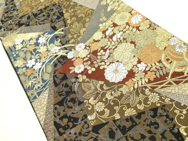 平和屋着物●六通柄袋帯 色紙重ね草花文 金銀糸 正絹 逸品 CABH6680dy
