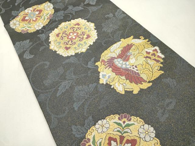 平和屋着物●六通柄袋帯 舞衣 花鳥丸文 金糸 正絹 逸品 CABH6681dy