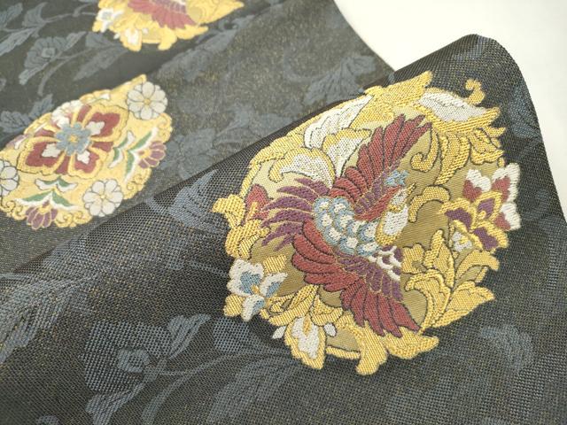 平和屋着物●六通柄袋帯 舞衣 花鳥丸文 金糸 正絹 逸品 CABH6681dy