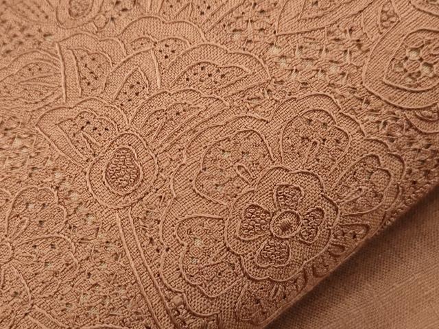 平和屋着物●中国三大刺繍 スワトウ刺繍 相良刺繍 総刺繍 太鼓柄袋帯 紬地 冊子花鳥文 焦香色 正絹 逸品 CABH6683dy