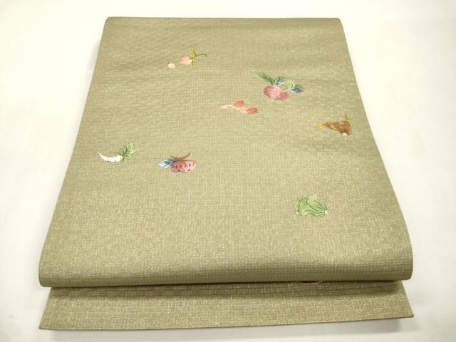 平和屋着物●太鼓柄袋帯 総刺繍 成り物 金糸 正絹 逸品 CABH6684dy