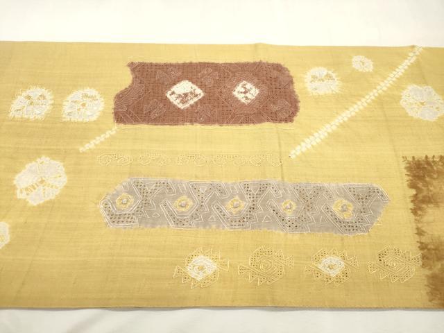 平和屋着物●中国三大刺繍 スワトウ刺繍 相良刺繍 総刺繍 両面 袋帯 紬地 絞り 横段文 正絹 逸品 CABH6685dy