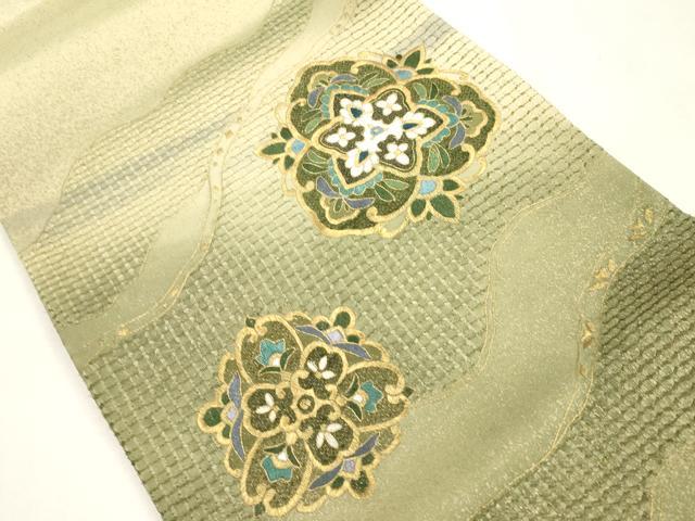 平和屋着物●中国三大刺繍 スワトウ刺繍 総刺繍 袋帯 流水舞花文 金糸 正絹 逸品 未使用 CABH6686dy