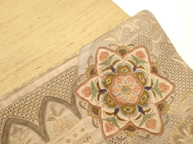 平和屋着物●中国三大刺繍 スワトウ刺繍 総刺繍 太鼓柄袋帯 紬地 更紗幾何学花文 正絹 逸品 CABH6687dy