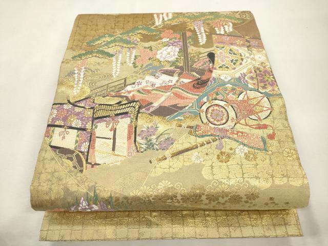 平和屋着物●両面 両方向 全通柄袋帯 羽衣天女博説 浄瑠璃絵巻 金糸 正絹 逸品 CABH6688dy