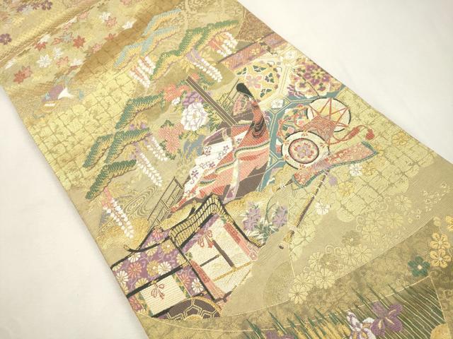 平和屋着物●両面 両方向 全通柄袋帯 羽衣天女博説 浄瑠璃絵巻 金糸 正絹 逸品 CABH6688dy