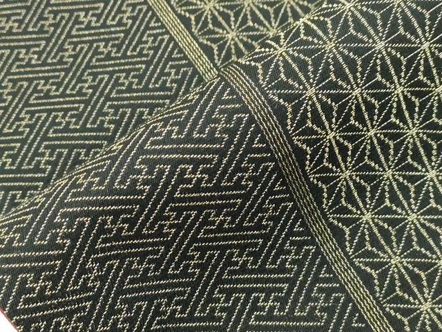 平和屋着物●半幅帯 麻の葉文 黒地 金糸 正絹 逸品 CABH6696dy