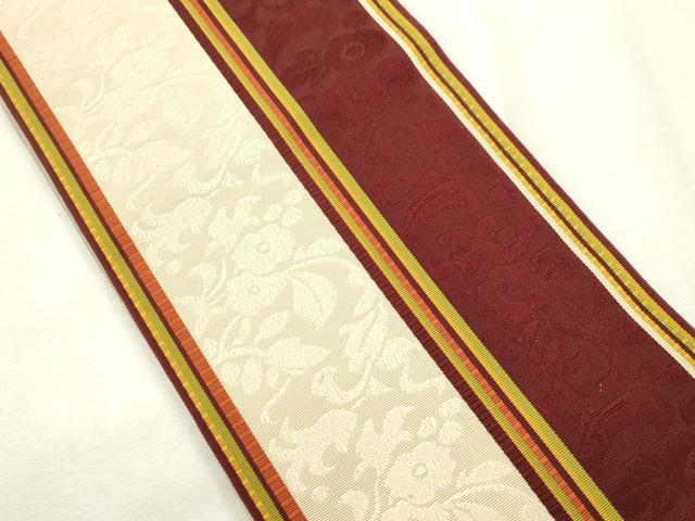平和屋着物●本場筑前博多織 半幅帯 献美 草花文 証紙付き 正絹 逸品 CABH6701dy