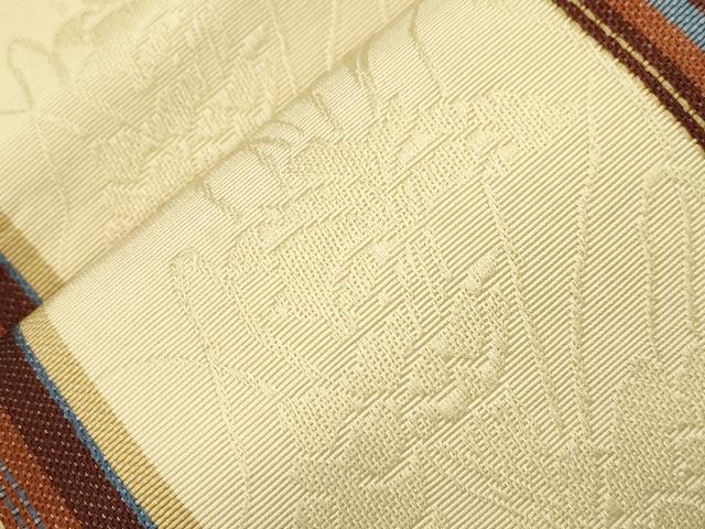 平和屋着物●本場筑前博多織 半幅帯 草花間道 井上絹織謹製 証紙付き 正絹 逸品 CABH6705dy
