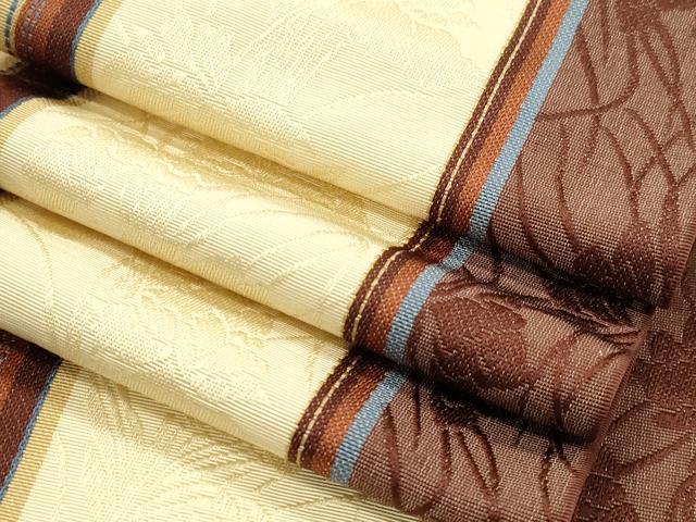 平和屋着物●本場筑前博多織 半幅帯 草花間道 井上絹織謹製 証紙付き 正絹 逸品 CABH6705dy