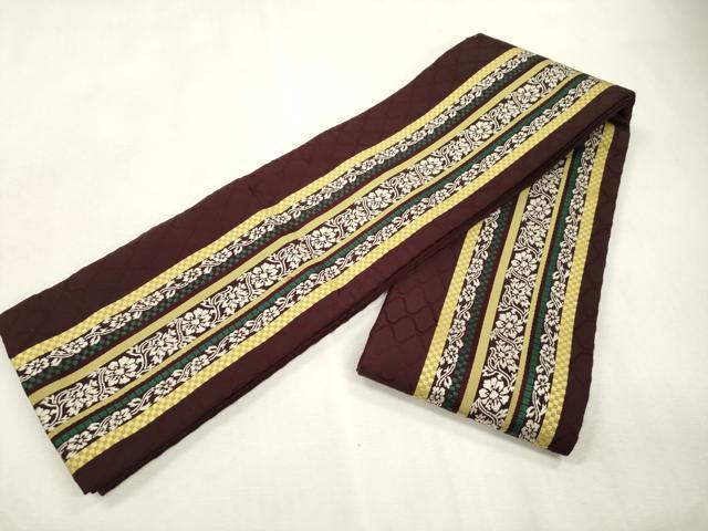 平和屋着物●本場筑前博多織 半幅帯 草花間道 正絹 逸品 CABH6707dy
