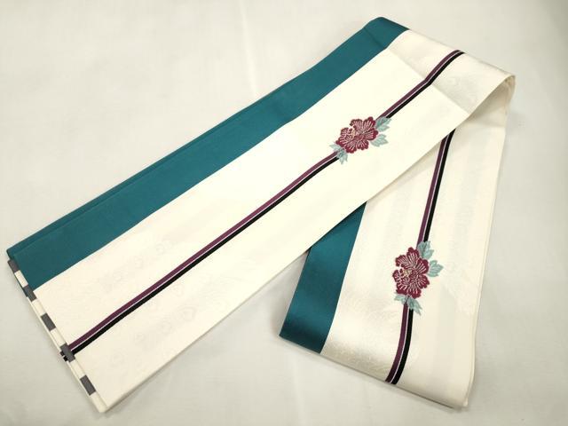 平和屋着物●撫松庵 両面 半幅帯 草花文 金銀糸 正絹 逸品 CABH6709dy