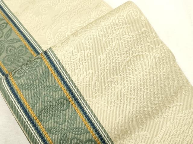 平和屋着物●本場筑前博多織 半幅帯 幾何学間道 井上絹織謹製 証紙付き 正絹 逸品 未使用 CABH6710dy