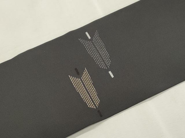 平和屋着物●九寸名古屋帯 総刺繍 矢羽文 正絹 逸品 CABH6714dy