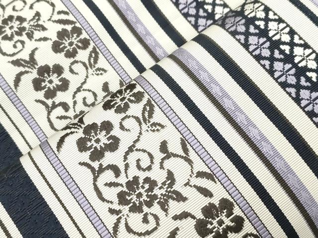 平和屋着物●本場筑前博多織 八寸名古屋帯 草花間道 さが美扱い 正絹 逸品 CABH6718dy