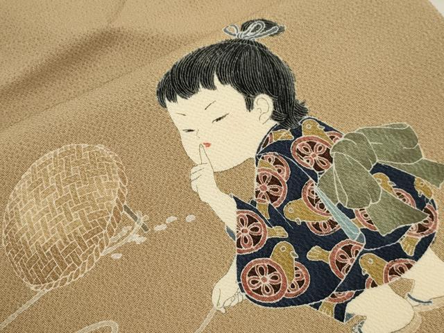 平和屋着物●十日町友禅作家 関口遼一 九寸名古屋帯 童子 鬼しぼ縮緬 正絹 逸品 CABH6724dy