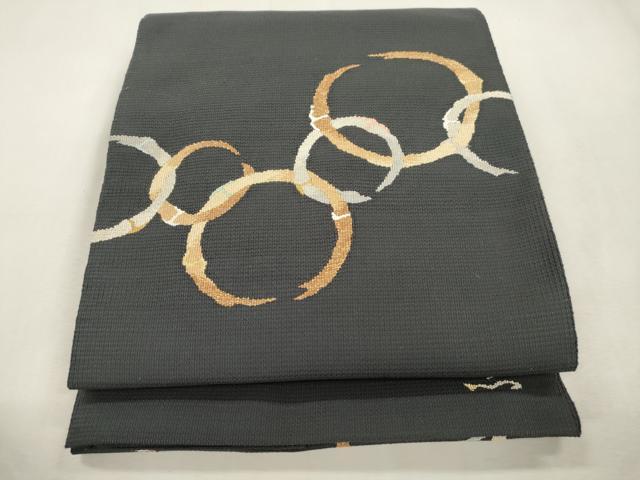 平和屋着物●綴れ 八寸名古屋帯 作家物 丸文 黒地 金糸 正絹 逸品 CABH6726dy