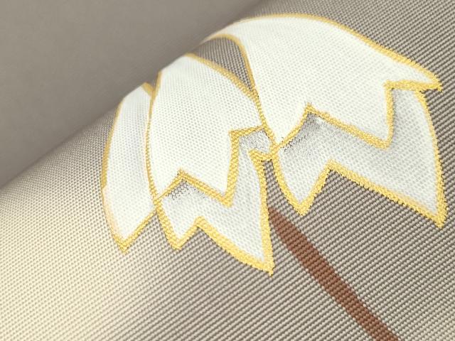 平和屋着物●塩瀬 九寸開き名古屋帯 手描き 刺繍 草花文 金彩 逸品 CABH6731dy