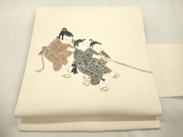 平和屋着物●十日町友禅作家 関口遼一 九寸名古屋帯 童子遊び 鬼しぼ縮緬 逸品 CABH6732dy