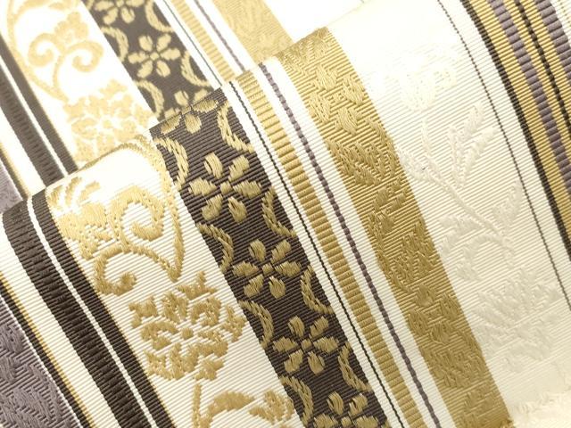 平和屋着物●本場筑前博多織 八寸名古屋帯 草花間道 正絹 逸品 CABH6733dy