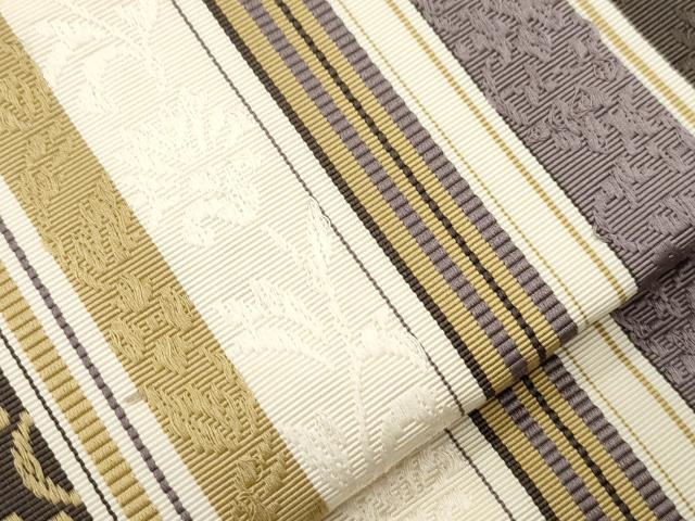 平和屋着物●本場筑前博多織 八寸名古屋帯 草花間道 正絹 逸品 CABH6733dy