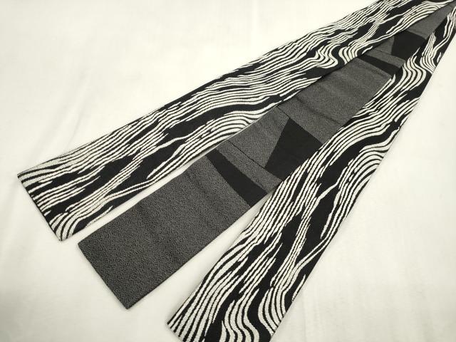 平和屋着物●男性 両面 角帯 縞 黒地 正絹 逸品 CABH6762dy