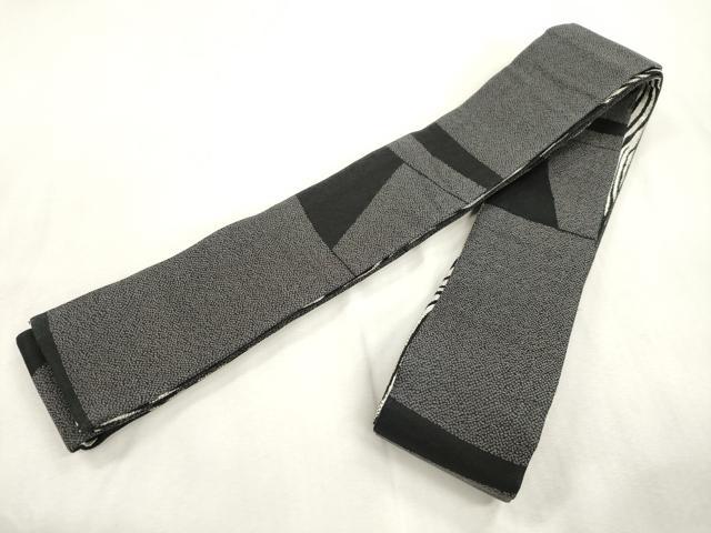 平和屋着物●男性 両面 角帯 縞 黒地 正絹 逸品 CABH6762dy