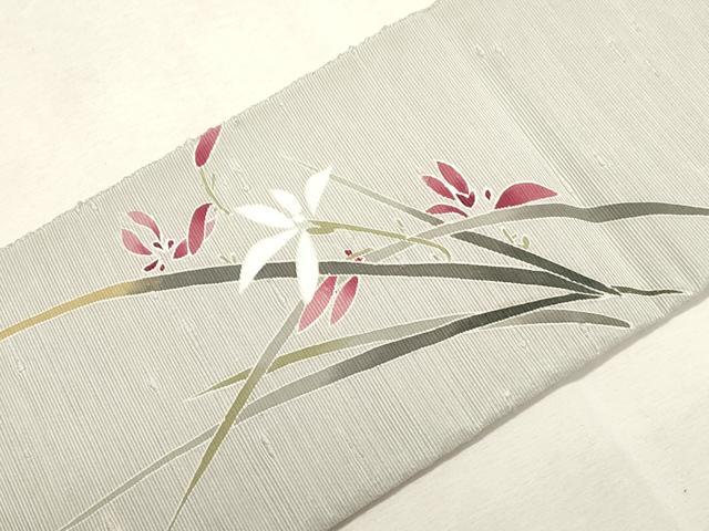 平和屋着物●八寸名古屋帯 紬地 草花文 名古屋仕立て 正絹 逸品 CABH6772dy
