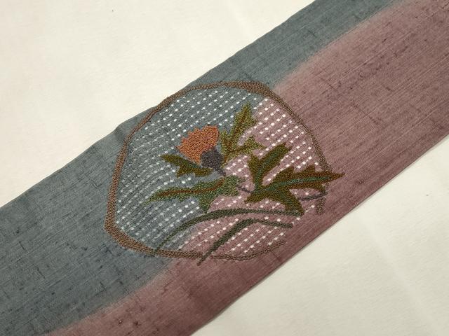 平和屋着物●中国三大刺繍 スワトウ刺繍 相良刺繍 総刺繍 八寸名古屋帯 紬地 草花丸文 正絹 逸品 CABH6774dy