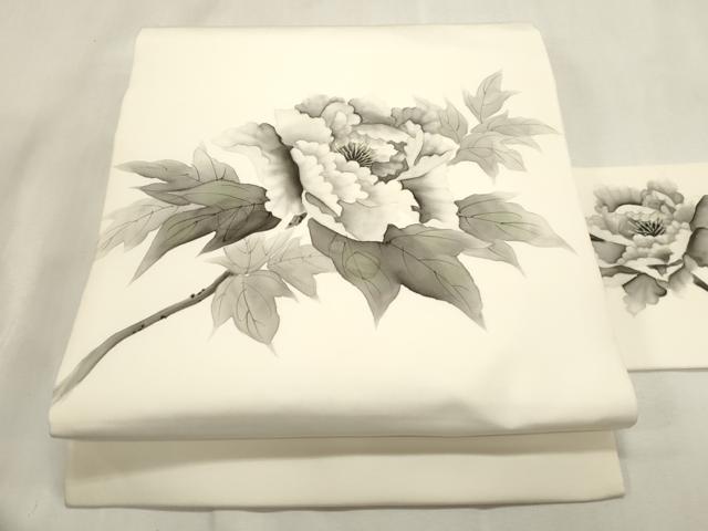 平和屋着物●塩瀬 九寸名古屋帯 作家物 手描き 草花文 正絹 逸品 CABH6775dy