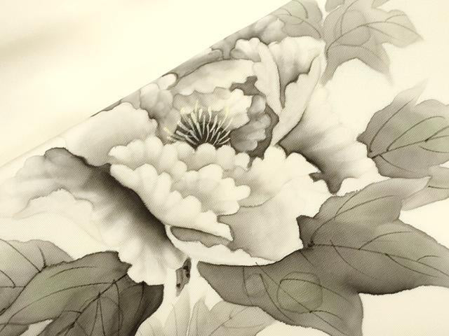 平和屋着物●塩瀬 九寸名古屋帯 作家物 手描き 草花文 正絹 逸品 CABH6775dy